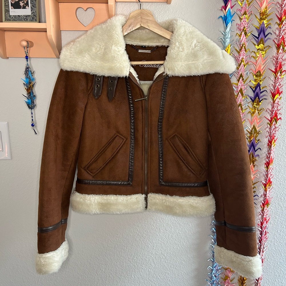 Steve Madden Brown Suede Jacket with Cream Trim